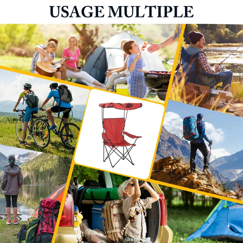 HOMCOM Chaise de Camping Pliable Grand Confort Pare-Soleil + Porte-gobelets intégrés, possibilité d'être portée en Sac à Dos Rouge Noir