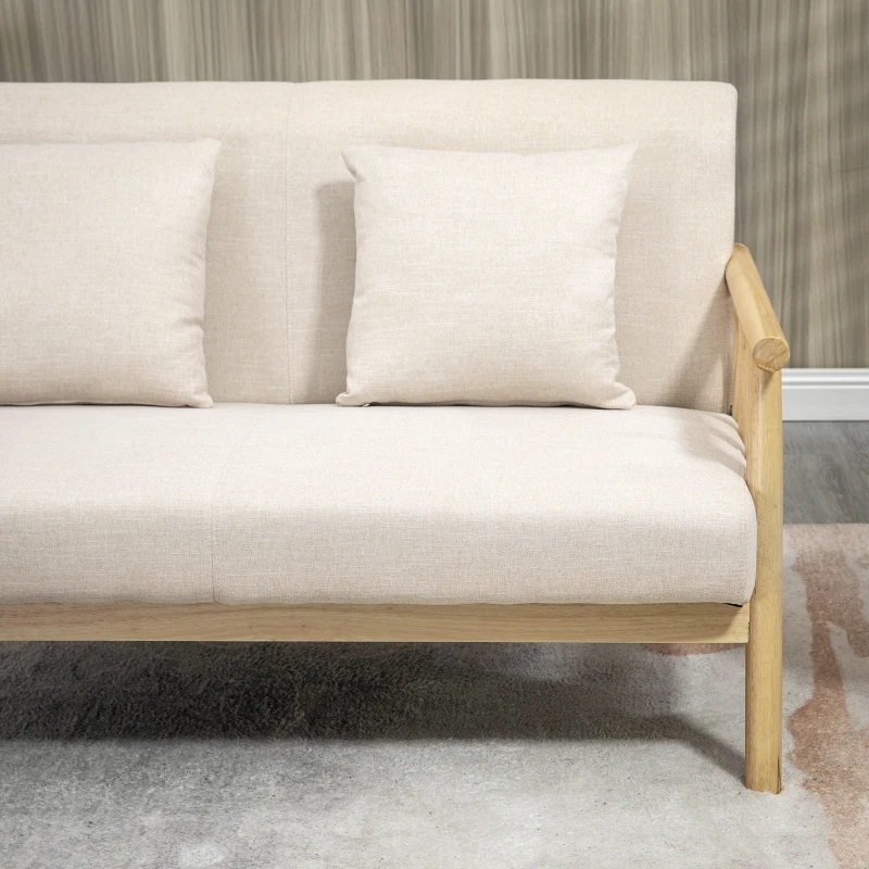 HOMCOM 2-Sitzer Sofa, Stoffbezug in Leinenoptik, kompakt, bis 200 kg, Holzrahmen, 123L x 69B x 74H cm, Beige(m-8)