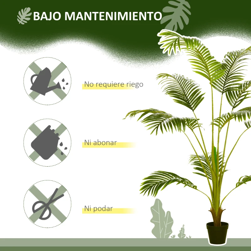 HOMCOM Palmera Areca Artificial 170cm Árbol Artificial con 11 Hojas Decoración para Interior Ø15x170 cm Verde