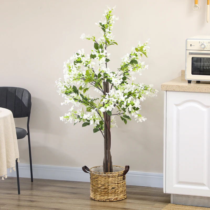 HOMCOM Artificial Plants Honeysuckle Flower in Pot Fake Plants with Curved Boots for Indoor 15x15x150cm White