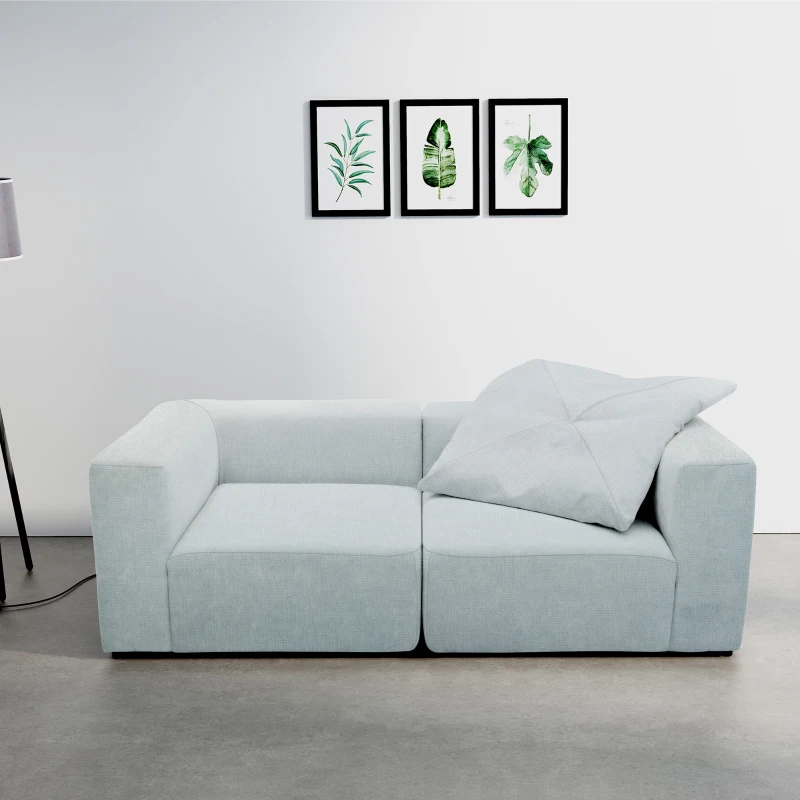 Sofa 800013, 2-Sitzer, rechteckig, gepolsterte Rückenlehne, 2er Couch, 216 x 108 x 69 (BxTxH), Hellgrau