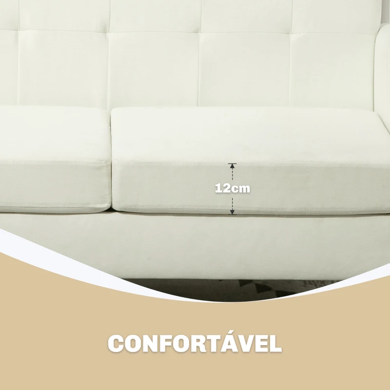 HOMCOM Sofá de 2 Lugares Estofado em Linho Sintético com Apoio para os Braços e Pés de Madeira Sofá Pequeno 138,5x70x75 cm Creme