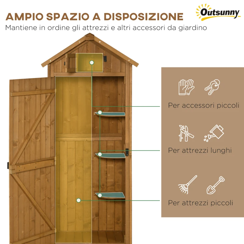 Outsunny Capanno da Giardino Porta Attrezzi in Legno Impermeabile, 77x54.2x179 cm Giallo