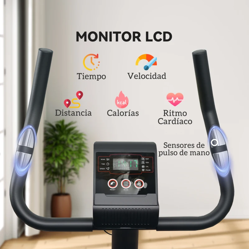 SPORTNOW Bicicleta Estática con Resistencia Magnética Ajustable Sensor Pantalla LCD y Asiento Regulable 88x50,5x131,5 cm Negro