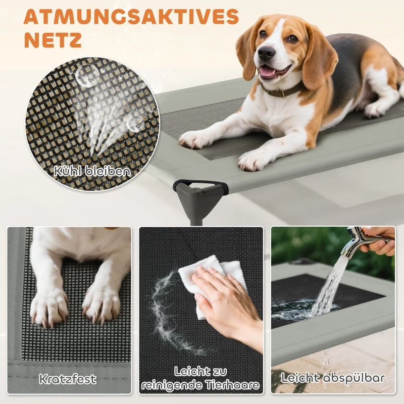 PawHut Leżanka dla Psa na Zewnątrz z Daszkiem, Podwyższone Łóżko dla Psów Średniej Wielkości, 76 x 61 x 71cm, Jasnoszary