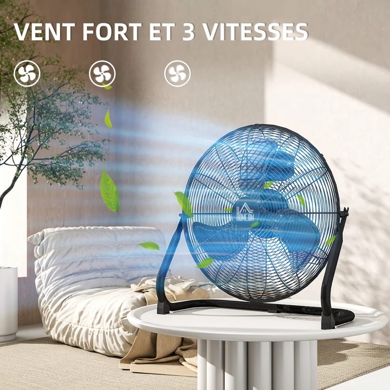 HOMCOM Ventilateur de table électrique portable avec 3 vitesses et inclinaison réglable à 120° flux d'air puissant noir