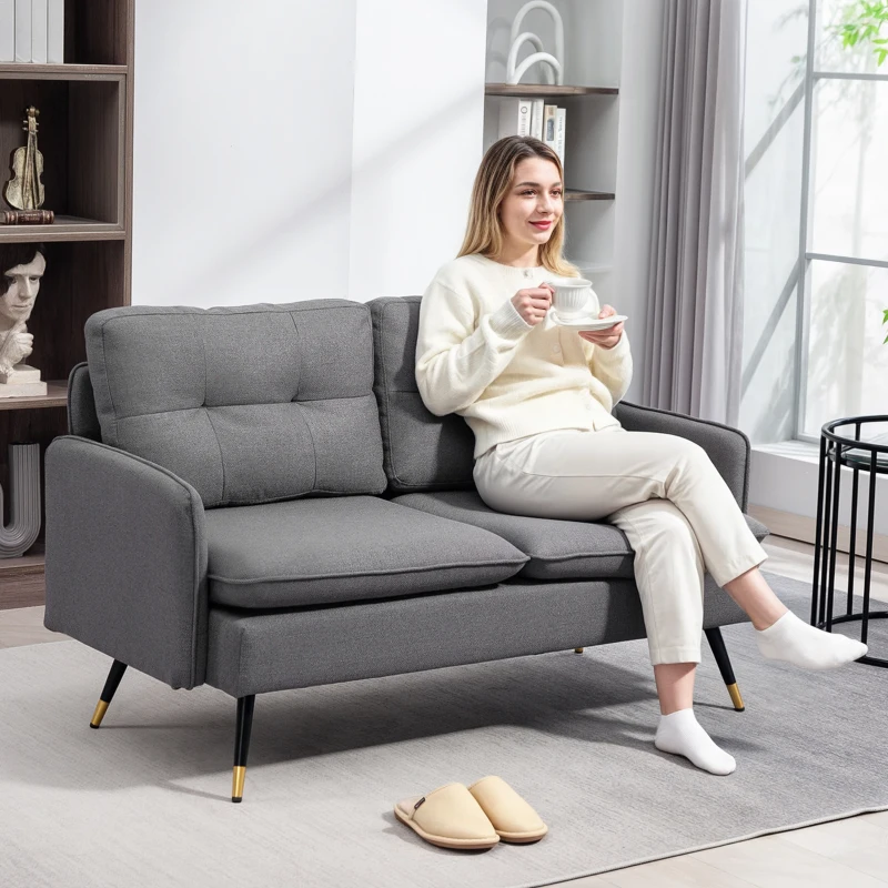 HOMCOM Canapé 2 places design scandinave tissu effet lin avec passepoil 139 x 68 x 80 cm gris foncé