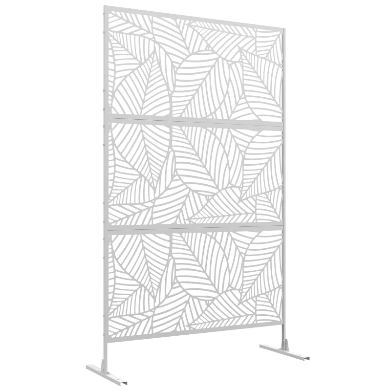 Outsunny Panneau brise vue décoratif paravent extérieur blanc à motif végétal en métal - 122 x 45 x 198 cm, blanc