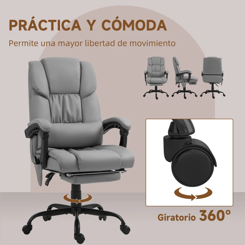 Vinsetto Silla de Oficina con Masaje de 6 Puntos Respaldo Alto Reclinable Altura Ajustable Reposapiés y Mando a Distancia Gris