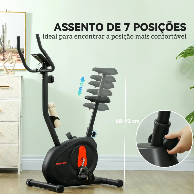 SPORTNOW Bicicleta Estática com 8 Níveis de Resistência Magnética Sensor de Frequência Assento Ajustável Ecrã LCD 88x50,5x131,5 cm Preto