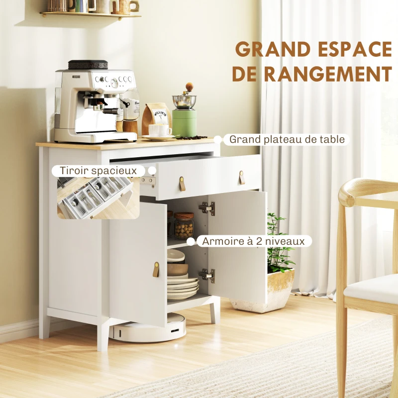 HOMCOM Buffet salon meuble de rangement avec placard à 2 portes, tiroir et étagère réglable, 80 x 40 x 90 cm, blanc