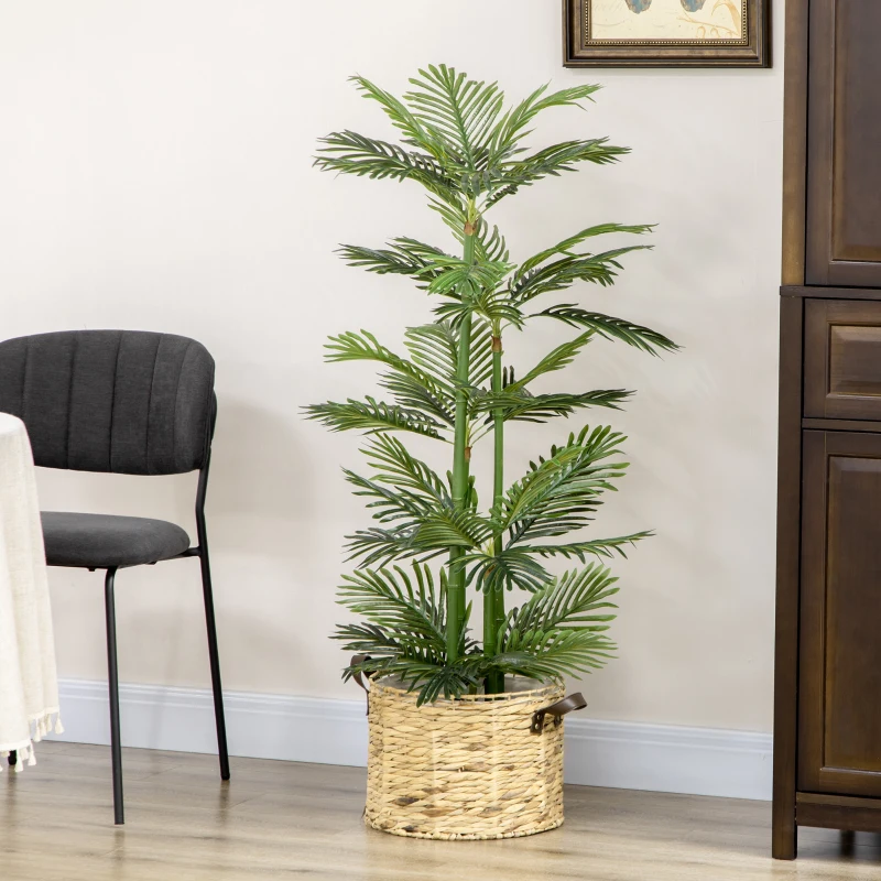 HOMCOM Pianta Artificiale di Palma da 140 cm a 45 Foglie e 5 Rami con Vaso Ø15x12 cm, per Interni ed Esterni, Verde