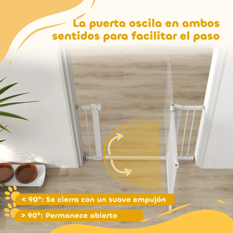 PawHut Puerta para Perros con Ancho Ajustable 76-104 cm con 2 Extensiones Doble Bloqueo Blanco