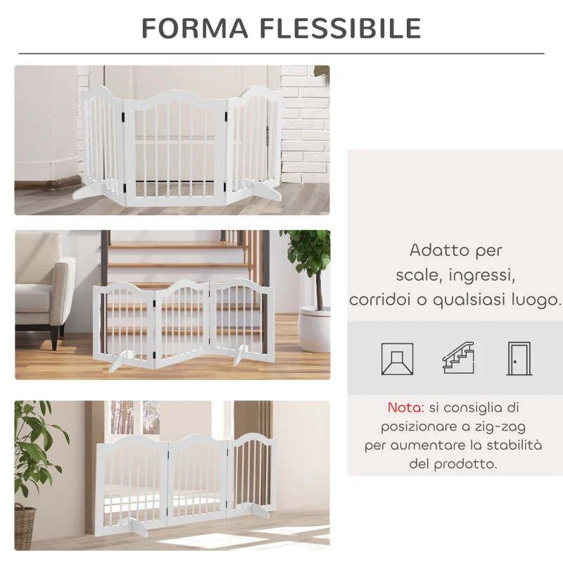 PawHut Cancellino per Cani Pieghevole a 3 Sezioni in Legno, 154.5x29.5x61cm, Bianco