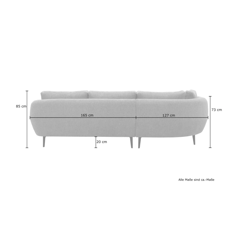 Ecksofa 200 020, Sofa in L-Form, Federkernpolsterung, 292 x 180 x 85 cm (BxTxH), grau