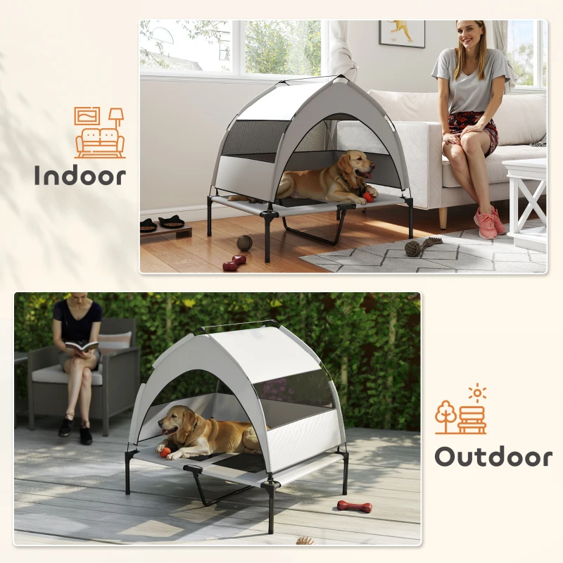 PawHut Portable Elevated Dog Bed with Removable Canopy, Cooling Raised Pet Cot for Medium Large Dogs, 92 x 75 x 89 cm
