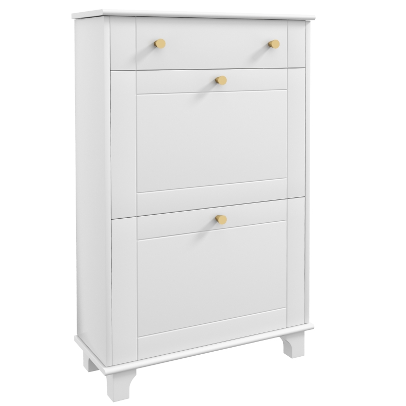 HOMCOM Meuble chaussure entrée étroit avec tiroirs à portes abattants et étagère réglable, 60 x 23,5 x 98,5 cm, blanc