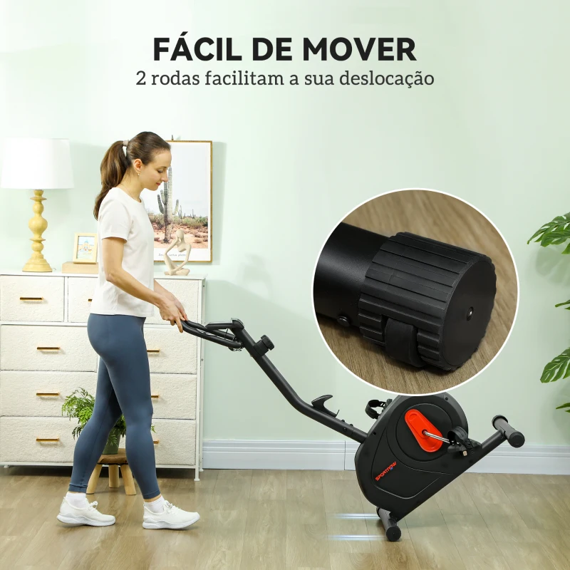 SPORTNOW Bicicleta Estática com 8 Níveis de Resistência Magnética Sensor de Frequência Assento Ajustável Ecrã LCD 88x50,5x131,5 cm Preto