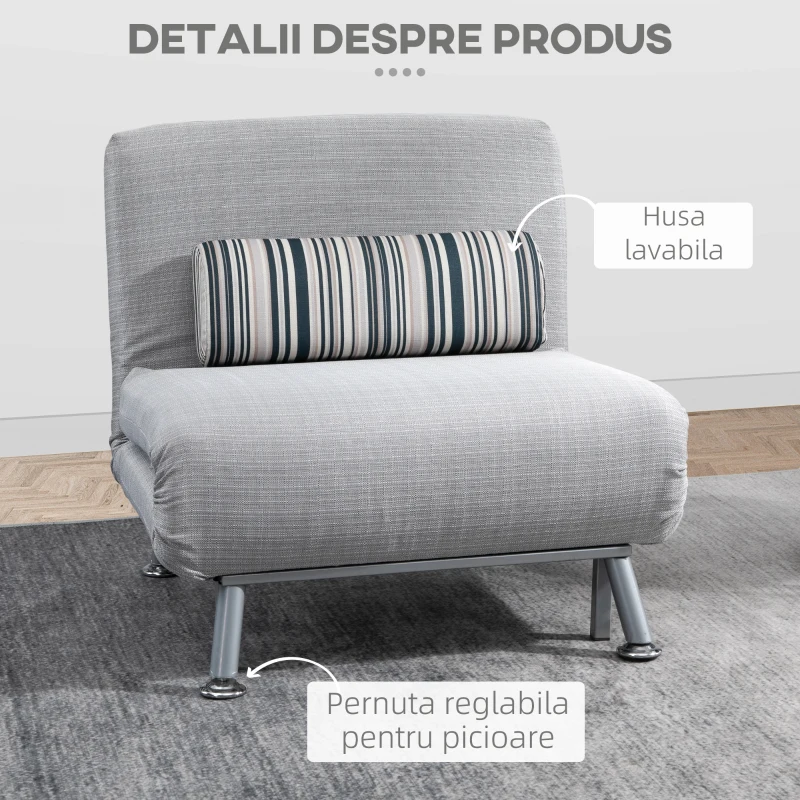 HOMCOM Fotoliu Extensibil Gri cu Perna cu Dungi(m-7)