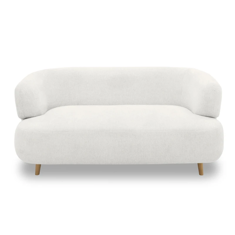 Sofa 800014, 2-Sitzer, runde Ecken, Holzfüße Eiche, 2er Couch, 86 x 73 x 160 cm (BxTxH), weiß