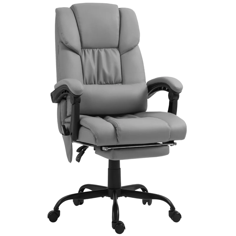 Vinsetto Silla de Oficina con Masaje de 6 Puntos Respaldo Alto Reclinable Altura Ajustable Reposapiés y Mando a Distancia Gris