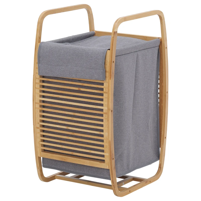 HOMCOM Panier à linge en bambou avec couvercle et poignées grand capacité pour chambre à coucher balcon salle de bain et buanderie 38,5 x 46,5 x 75 cm bois naturel et gris