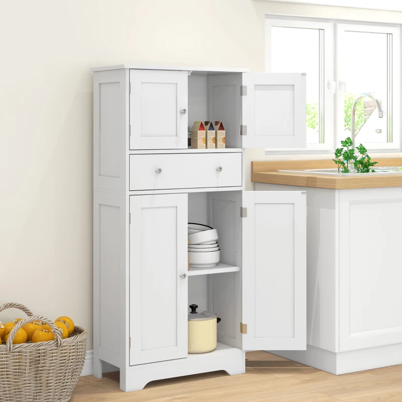HOMCOM Armoire de cuisine buffet cuisine avec placards, étagères réglables, tiroir, 60 x 30 x 128 cm, blanc(m-2)