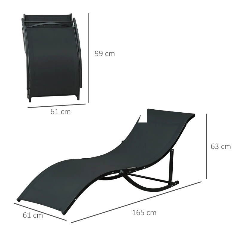Outsunny 2 espreguiçadeiras dobráveis ergonômicas em forma de S com estrutura de alumínio Textilene para piscina terraço jardim 165x61x63 cm Preto