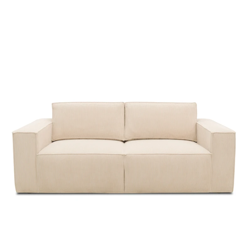 Sofa 100017, 2-Sitzer, Cord, Rückenkissen, Armlehnen, 2er Couch, 210 x 93 x 84 cm (BxTxH), creme
