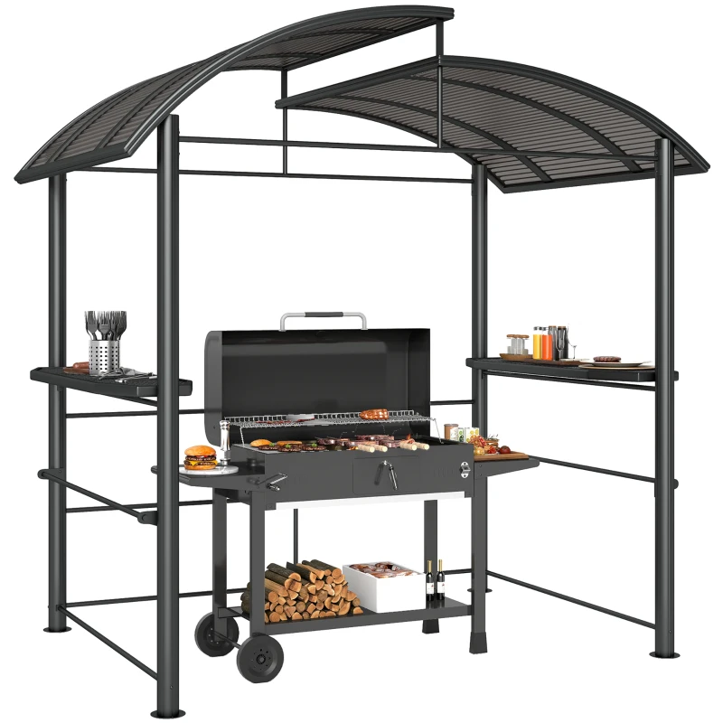 Outsunny 2.4 x 1.5m Grill Gazebo Outdoor BBQ Gazebo Canopy with Side Shelves Hanging Poles Great Ventilation PC Board