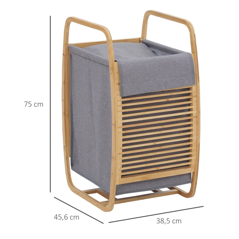 HOMCOM Panier à linge en bambou avec couvercle et poignées grand capacité pour chambre à coucher balcon salle de bain et buanderie 38,5 x 46,5 x 75 cm bois naturel et gris