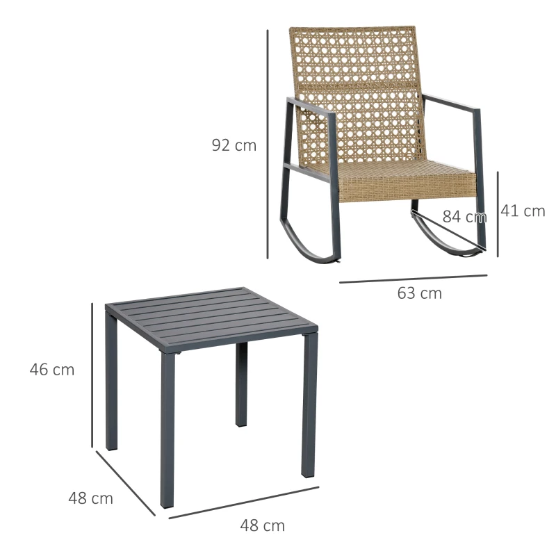 Outsunny Ensemble de jardin 3 pièces style cosy 2 fauteuils à bascule avec coussins assise dossier + table basse résine tressée imitation rotin naturel gris