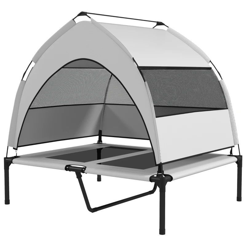 PawHut Portable Elevated Dog Bed with Removable Canopy, Cooling Raised Pet Cot for Medium Large Dogs, 92 x 75 x 89 cm