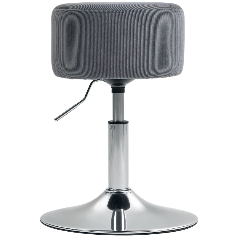 HOMCOM Taburete Alto de Cocina Regulable en Altura 52-66 cm Tapizado en Pana Giratorio en 360° Gris