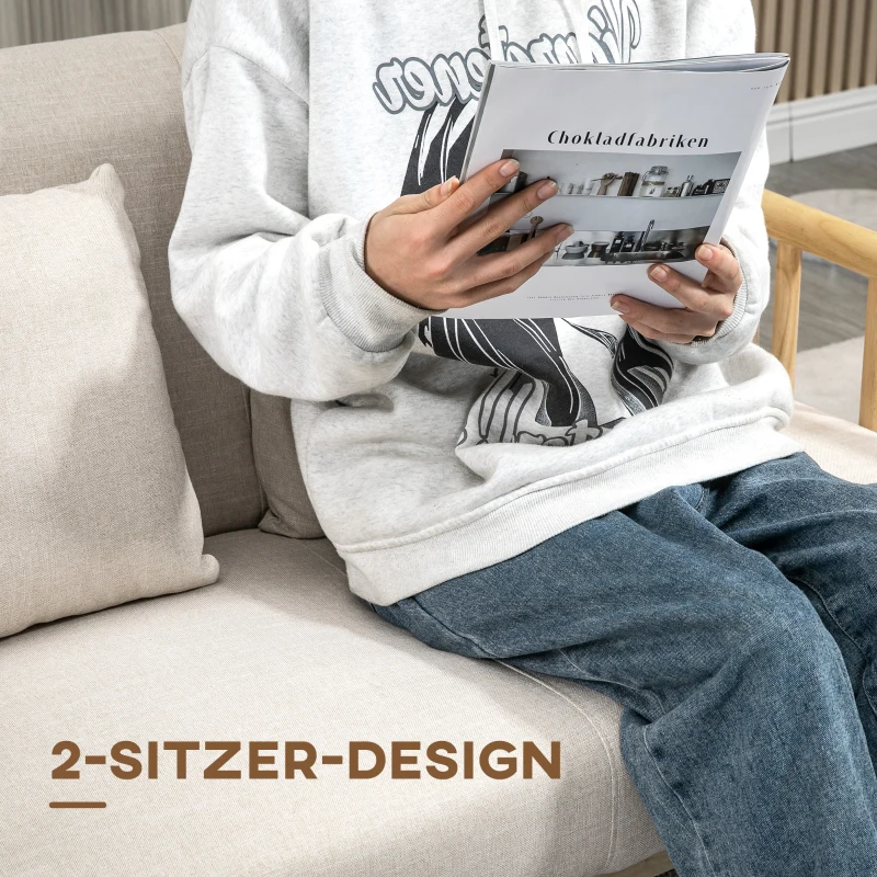HOMCOM 2-Sitzer Sofa, Stoffbezug in Leinenoptik, kompakt, bis 200 kg, Holzrahmen, 123L x 69B x 74H cm, Beige(m-6)
