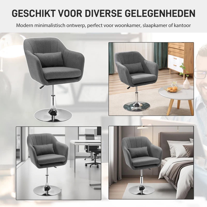 HOMCOM werkkruk draaikruk draaistoel kantoorstoel in hoogte verstelbaar donkergrijs