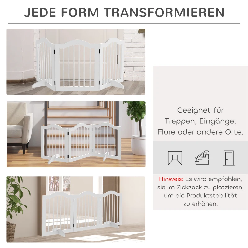 PawHut Absperrgitter Hund 3-teilig, 154,5 x 61 cm Faltbar Hundegitter mit Tür, Türschutzgitter mit 2 Stützfüßen, Freistehend Treppengitter für Küche, Flur, Weiß