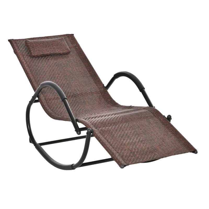 Outsunny Chaise longue à bascule rocking chair ergonomique avec tétière amovible accoudoirs et repose-pieds revêtement texitlène imitation rotin métal 61 x 160 x 79 cm brun