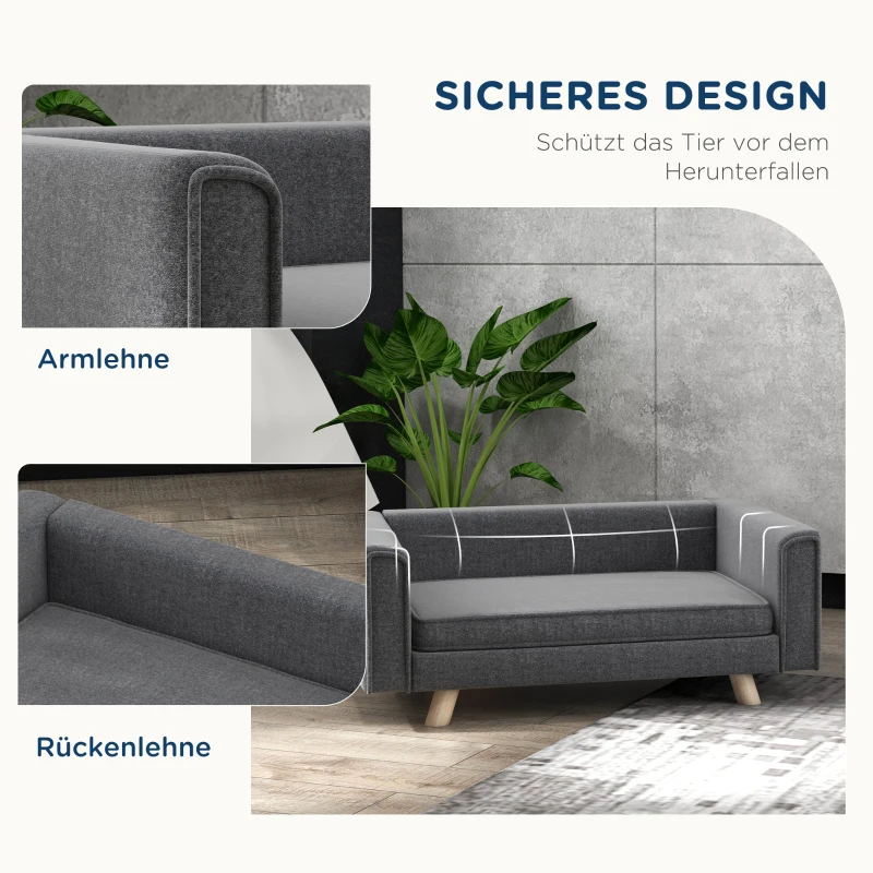 PawHut Haustiersofa, Hundebett, komfortabel, 86x54,5x34cm, Grau/Braun