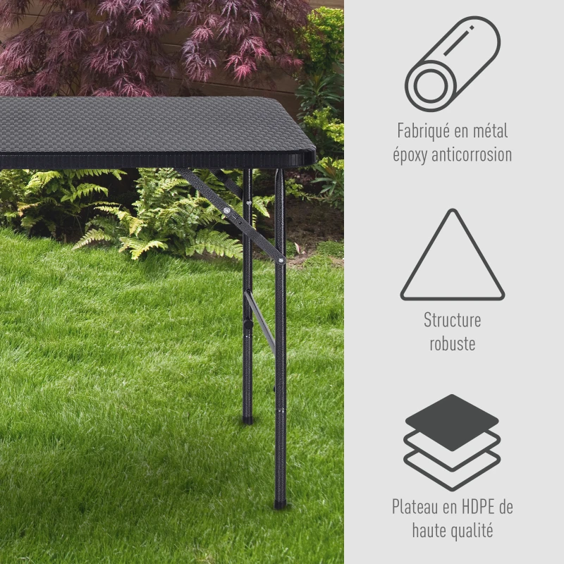 Outsunny Table pliante table de camping pliable table de jardin dim. 120L x 60l x 74H cm métal époxy HDPE noir