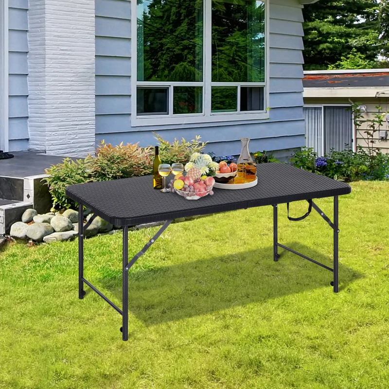Outsunny Table pliante table de camping pliable table de jardin dim. 120L x 60l x 74H cm métal époxy HDPE noir