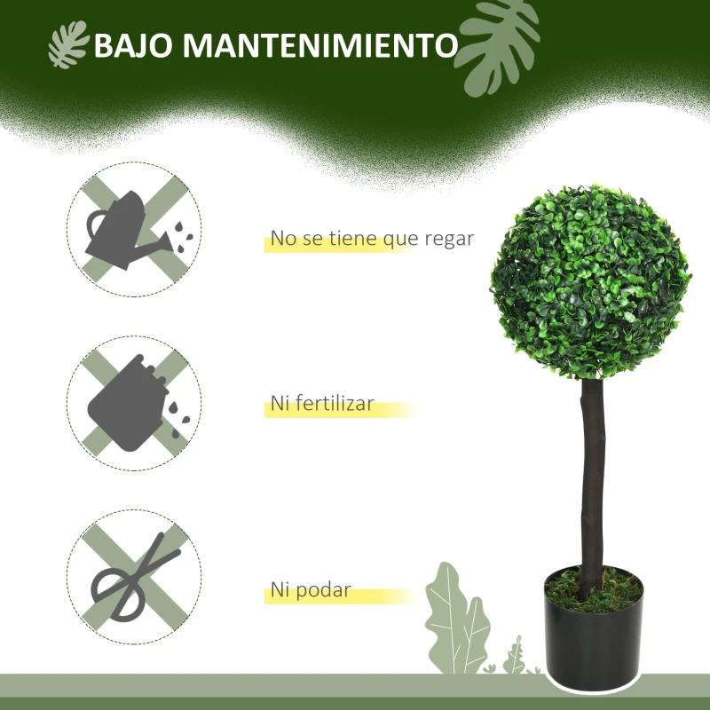 HOMCOM Set de 2 Arbustos Artificiales Decorativos 60cm Boj Sintético para Decoración Interior y Exterior Ø20x60 cm Verde