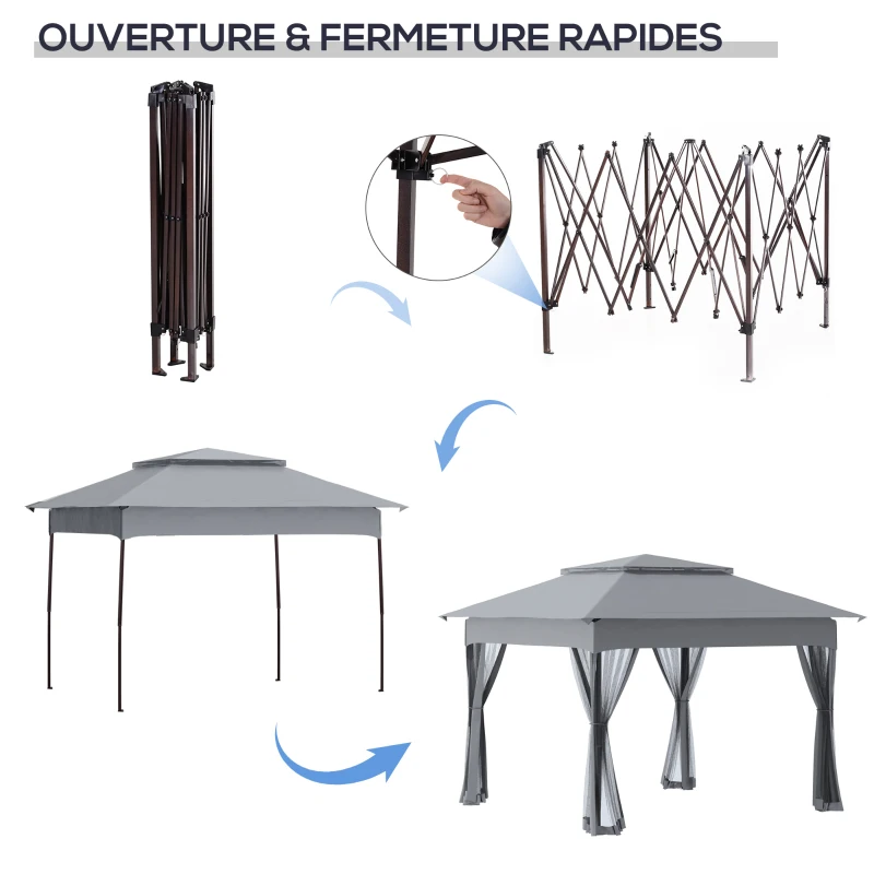 Outsunny Tonnelle Barnum de Jardin Pop-up Pliant 3,25L x 3,25l x 2,65H m Acier Polyester imperméabilisé Anti UV moustiquaires + Sac de Transport multicolore