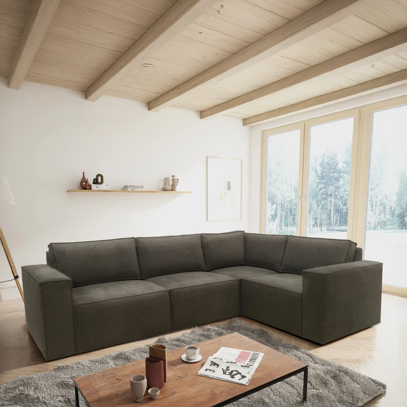 Ecksofa 101 017, Sofa, L-Form, Sofa, Couch, Polsterecke, Eckcouch, 277 x 197 x 84 cm (BxTxH), Schlamm