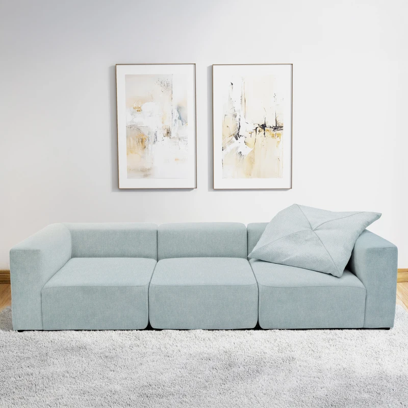 Sofa 800013, 3-Sitzer Garnitur, rechteckig, 3er Couch, 301 x 108 x 69 cm (BxTxH), Hellgrau