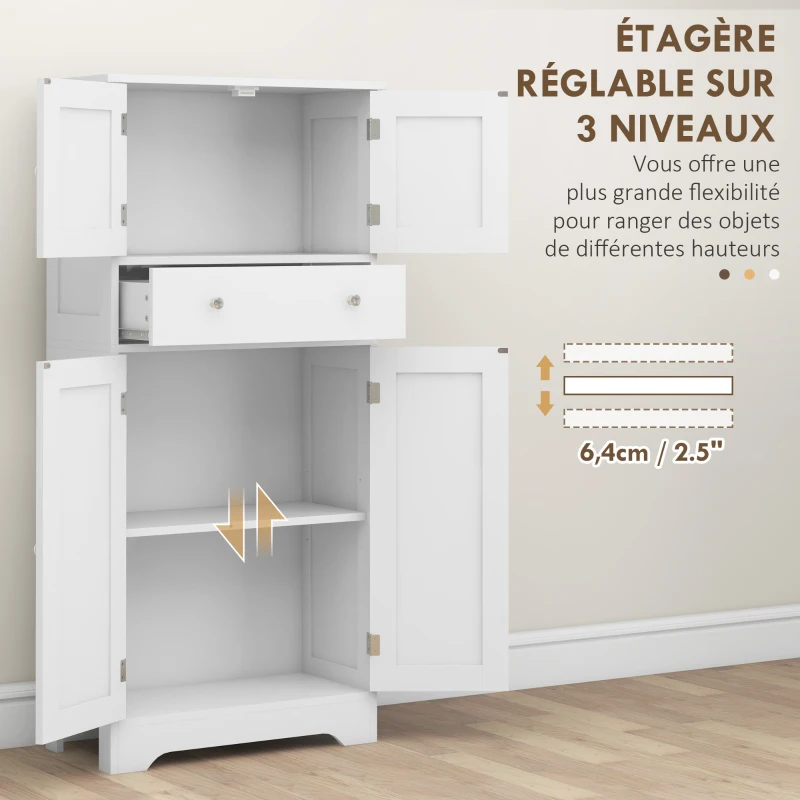 HOMCOM Armoire de cuisine buffet cuisine avec placards, étagères réglables, tiroir, 60 x 30 x 128 cm, blanc(m-6)