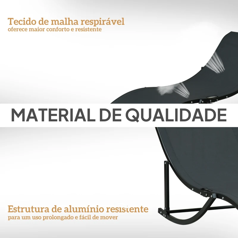 Outsunny 2 espreguiçadeiras dobráveis ergonômicas em forma de S com estrutura de alumínio Textilene para piscina terraço jardim 165x61x63 cm Preto
