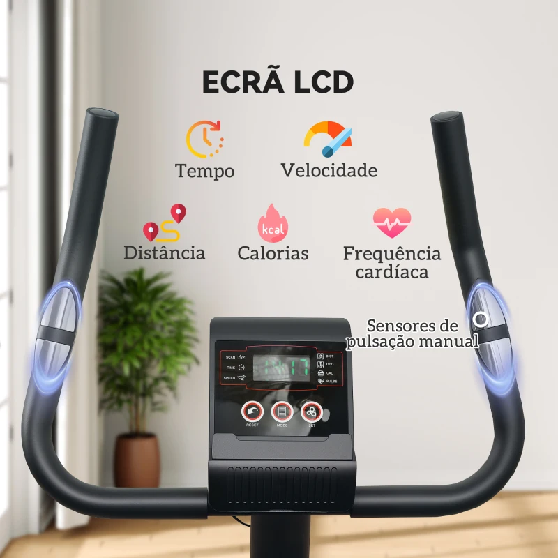 SPORTNOW Bicicleta Estática com 8 Níveis de Resistência Magnética Sensor de Frequência Assento Ajustável Ecrã LCD 88x50,5x131,5 cm Preto