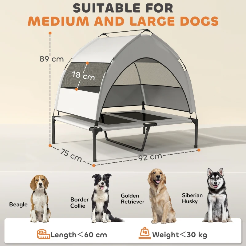PawHut Portable Elevated Dog Bed with Removable Canopy, Cooling Raised Pet Cot for Medium Large Dogs, 92 x 75 x 89 cm