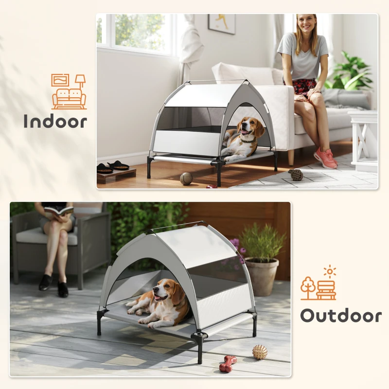 PawHut Portable Elevated Dog Bed with Removable Canopy, Cooling Raised Pet Cot for Small Medium Dogs, 76 x 61 x 60 cm